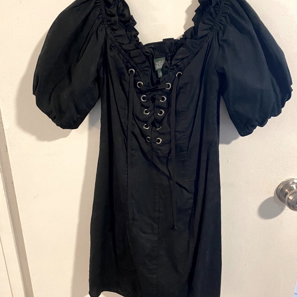 Black Off-the-Shoulder Lace-Up Bust Dress